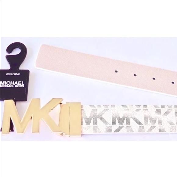 Michael Kors MK Belt Reversible Gold/Vanilla/Pink - Picture 2 of 6